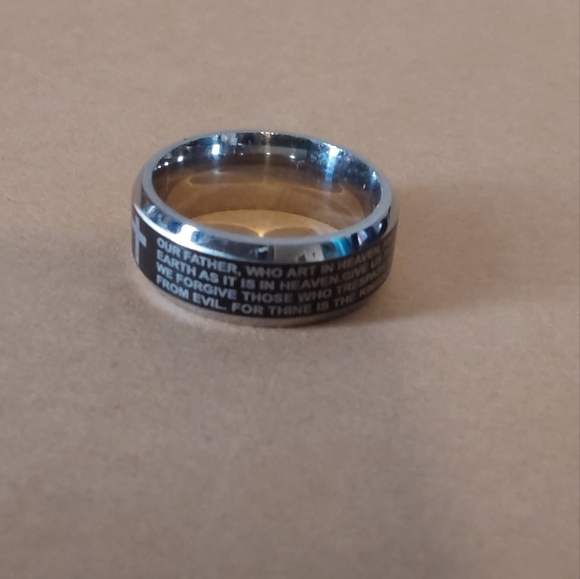 Christian Design Accessories,Men's Stainless Steel Lords Prayer ring Band,Size 9 - Picture 2 of 5